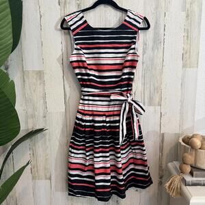 Robbie Bee Size 6 Striped Fit &Flare Dress Tie Waist Midi
